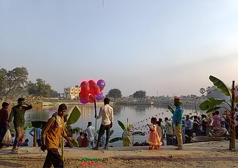 As the sun sets over the Bagmati, the ghats of Bihar come alive with women singing, children playing, and the riverbank turning into a carnival of faith and joy.