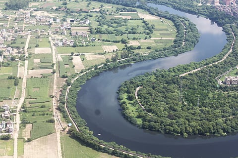 Aerial View Of Sahibi River also called Najafgarh Drain and Dwarka area