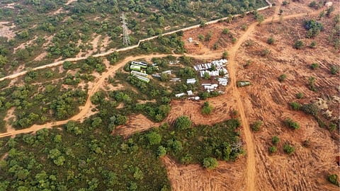 Aerial view of the thermal power plant construction in Mirzapur