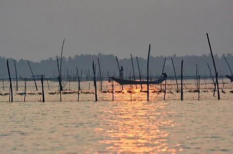 A view of Chilika lagoon in the evening on the way to Berhampura. 