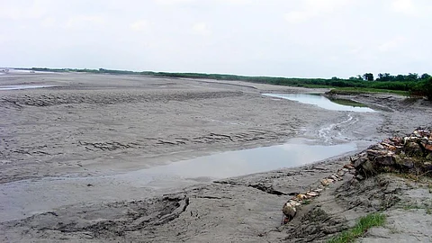 Silt deposition at Kosi embankment at Navbhata near SaharsaBihar, India, in the Kosi River Basin (Image Source: CC BY 3.0 via Wikipedia)