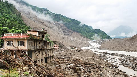 Landslide blocks Sun Koshi river, Nepal