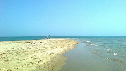 Two oceans meeting at Dhanushkodi, Tamil Nadu