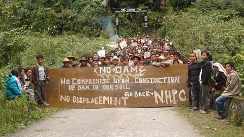 People protesting Dibang Hydropower Project (Source: SANDRP)