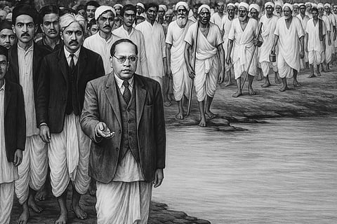 चवदार जलाशय से पानी लेने का अधिकार आंदोलन की तस्वीर