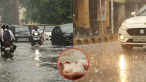 उत्तर प्रदेश के गोरखपुर और बस्ती में हुई भारी ओलाबारी और बारिश का नज़ारा।