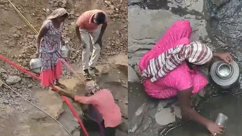 गुजरात के वलसाड में मोती पलसन गांव की महिलाएं सूखे कुओं में उतरकर पानी जुटा रही हैं।