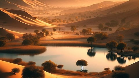 नागौर के मरुभूमि में तालाब |