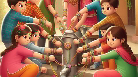 बच्चों ने नल जल के साथ मनाया रक्षा बंधन