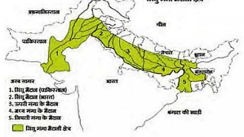 सिंधु-गंगा मैदानी क्षेत्र का मानचित्र