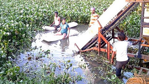 एक मछुआरे ने बनाई जलकुम्भी निकालने की मशीन