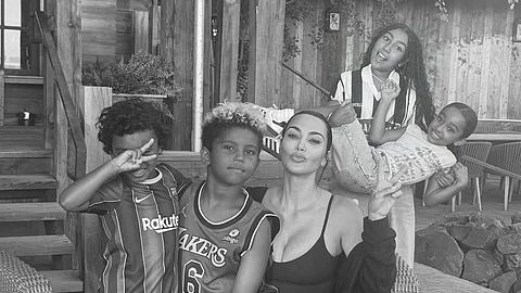 Kim Kardashian with her kids