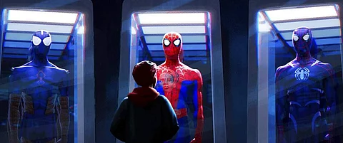 This image released by Sony Pictures Animations shows a scene from Spider-Man: Into the Spider-Verse. (Sony Pictures Animation via AP)