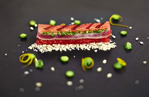 Grilled watermelon with Tuna tataki