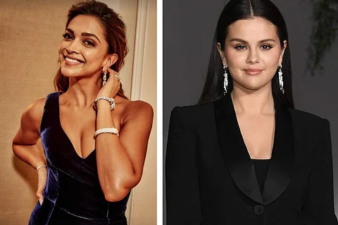 (L-R) Deepika Padukone, Selena Gomez at the fundraiser