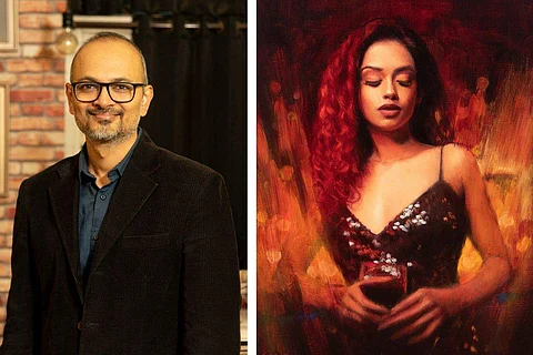 (L-R) Amit Srivastava, a painting from the series