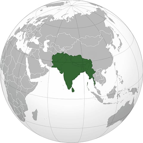 Orthographic projection of India's Akhand Bharat 2047 Goal