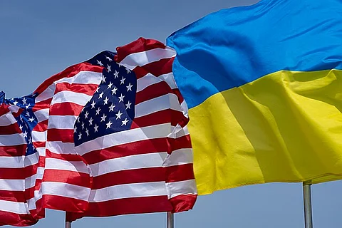 American and Ukrainian flags