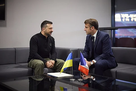 Ukrainian President Volodymyr Zelenskyy with French President Emmanuel Macron.