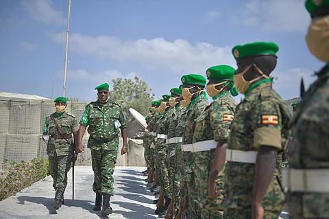 The Force Commander of the African Union Mission in Somalia (AMISOM), inspects Ugandan troops serving under AMISOM Mogadishu, Somalia on 28 December 2020.