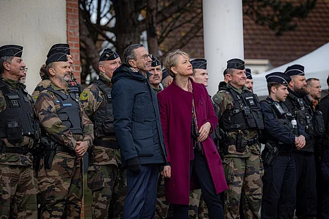 Bruno Retailleau with British Home Secretary Yvette Cooper in northern France on 28 February 2025