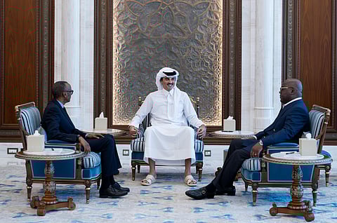 DRC President Felix Tshisekedi and Rwandan President Paul Kagame with Emir of Qatar