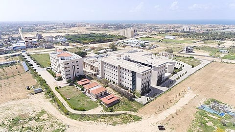 The Turkish-Palestinian Friendship Hospital and the IUG Faculty of medicine as it appears in an aerial view from the north east.