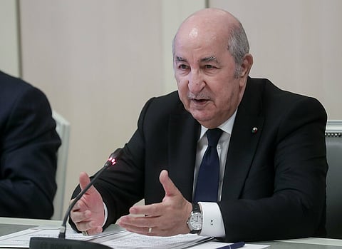 President of Algeria, Abdelmadjid Tebboune, during a meeting with the Chairman of the State Duma, Vyacheslav Volodin