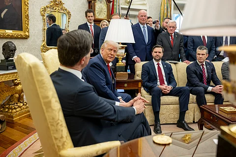 President Trump and his cabinet meet with the Secretary General of NATO