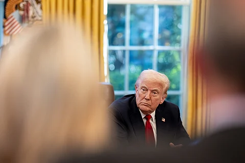 Donald Trump announces tariffs on auto imports in the Oval Office, Wednesday, March 26, 2025