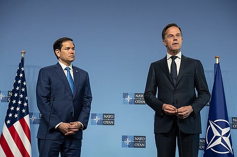 Secretary Marco Rubio meets with NATO Secretary General Mark Rutte in Brussels, Belgium, April 3, 2025.