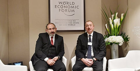 Prime Minister of Armenia, Nikol Pashinyan, and President of Azerbaijan Ilham Aliyev at the World Economic Forum. January 23rd, 2025.