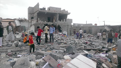 Yemen's Capital Sanaa after a bombing attack, October 9th, 2015.