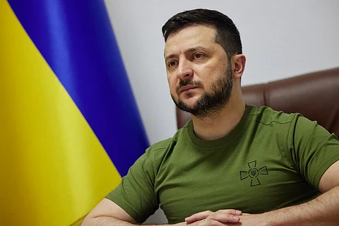 President of Ukraine Volodymyr Zelenskyy makes a speech in the National Assembly of the Republic of Korea during the Russo-Ukrainian War