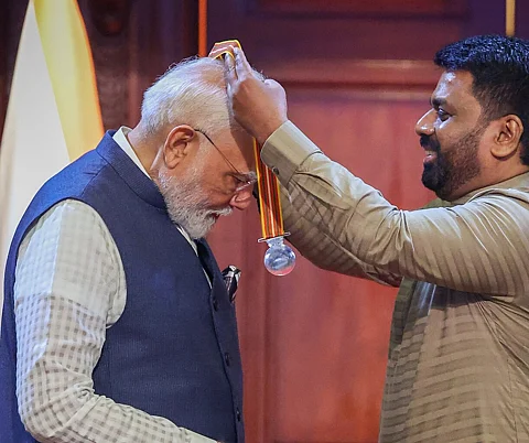 Narendra Modi receives Mithra Vibhushana award from Sri Lankan President Anura Kumara Disanayaka 5 Apr 2025.