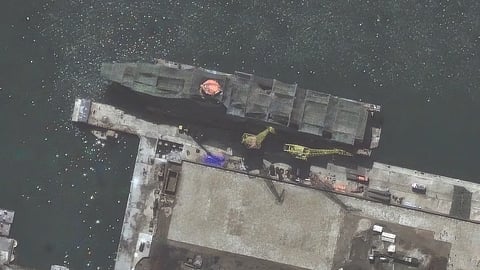 Satellite pictures show the piece that could possibly be the biggest warship in the North Korean's Naval Fleet