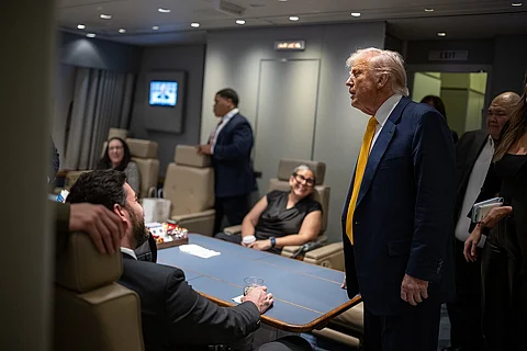 Trump attends UFC 314 at the Kaseya Center in Miami, Florida, Saturday, April 12, 2025.