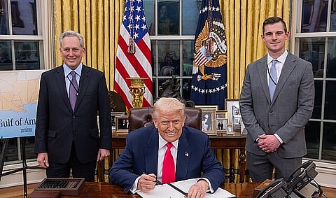 Donald Trump with David Sacks and Bo Hines in the Oval Office.