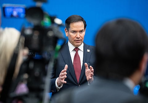 Secretary Marco Rubio holds a press availability in Brussels, Belgium, April 4, 2025.