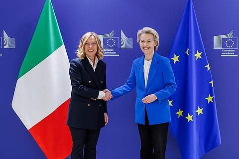 20 December 2024, Ursula von der Leyen, receives Giorgia Meloni, Italian Prime Minister