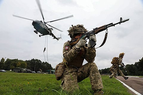 Ukrainian Ground Forces fast rope at Rapid Trident 2021, Image for illustrative purposes