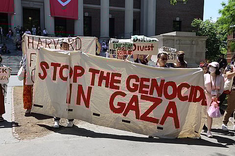 A pro-Palestinian protest on the Harvard University campus on May 31, 2024, during Alumni Day.