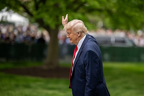 President Donald Trump departs the White House Easter Egg Roll on the South Lawn, Monday, April 21, 2025.