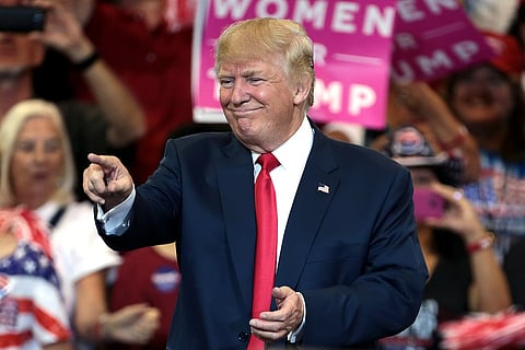 Donald Trump speaking with supporters at a campaign rally at the Phoenix Convention Center in Phoenix, Arizona. 2016