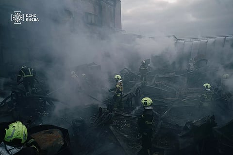 Liquidation of consequences of Russian drone attack on Kyiv in the night on 12 April 2025.