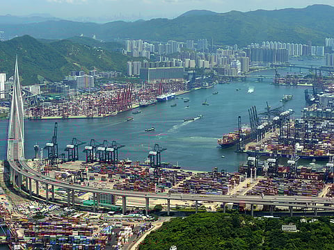 Port of Hong Kong, aerial view.