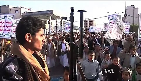 Houthis demonstration in Yemen, Sana'a.