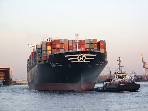 Hanjin China Container Vessel Docked at Hamburg Port.