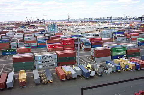 Shipping containers at the terminal at Port Elizabeth, New Jersey.