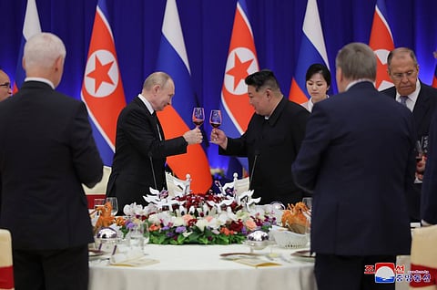The meeting between Russian President Vladimir Putin and North Korean leader Kim Jong Un in June 2024.